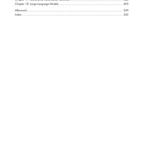 May include: A white page with a table of contents from a book. The table lists chapters on topics like classification, self-supervised learning, and large language models, with corresponding page numbers.
