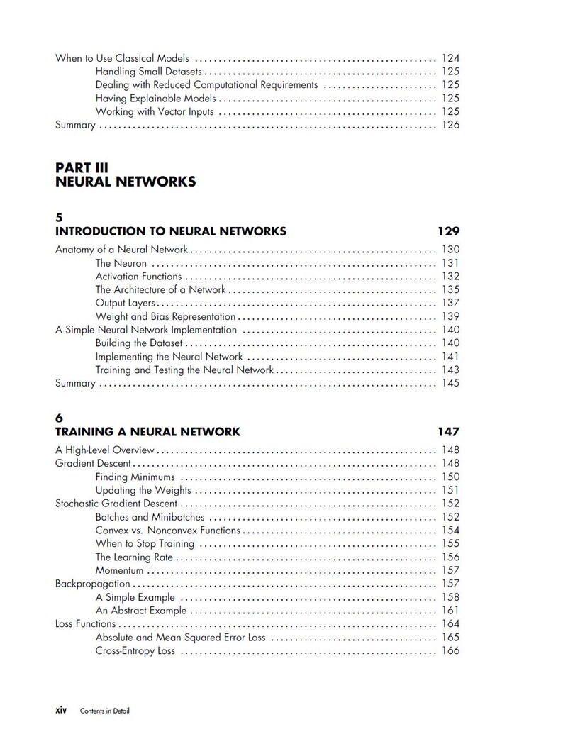 May include: A detailed table of contents from a textbook on neural networks. The page includes titles such as "Introduction to Neural Networks" and "Training a Neural Network", with page numbers listed on the right.