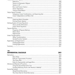 Pode incluir: Uma p&aacute;gina de livro did&aacute;tico com os t&iacute;tulos "&Aacute;LGEBRA LINEAR" e "C&Aacute;LCULO DIFERENCIAL". A p&aacute;gina apresenta um sum&aacute;rio detalhado, listando v&aacute;rios t&oacute;picos e n&uacute;meros de p&aacute;gina. O texto &eacute; preto sobre fundo branco.
