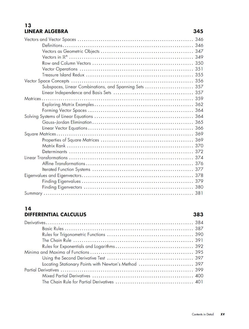 Pode incluir: Uma p&aacute;gina de livro did&aacute;tico com os t&iacute;tulos "&Aacute;LGEBRA LINEAR" e "C&Aacute;LCULO DIFERENCIAL". A p&aacute;gina apresenta um sum&aacute;rio detalhado, listando v&aacute;rios t&oacute;picos e n&uacute;meros de p&aacute;gina. O texto &eacute; preto sobre fundo branco.
