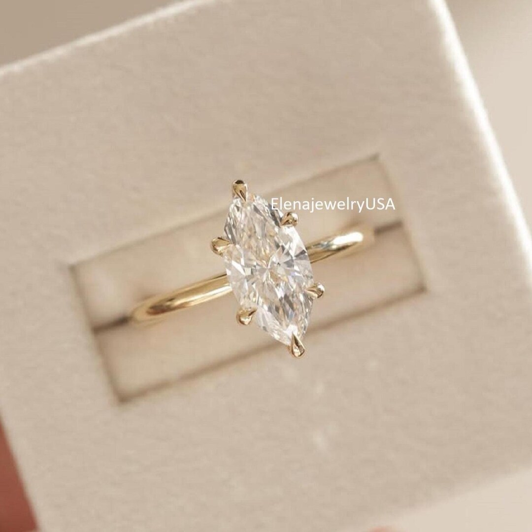 2 Carat Marquise Cut Lab Grown Diamond Solitaire Ring / Marquise Cut E ...