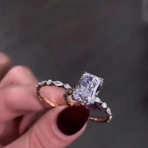 3CT Radiant Cut Moissanite Engagement Ring Set Bridal Wedding Ring Set Radiant Diamond Ring Set 14K Gold Ring Set For Women Anniversary Gift
