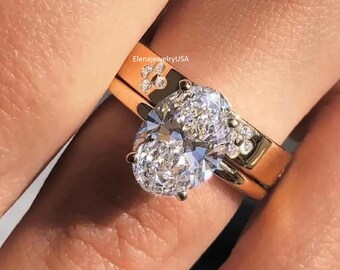 3 CT Oval Lab Grown Diamond Engagement Ring 14K Gold Bridal Band Anniversary Ring