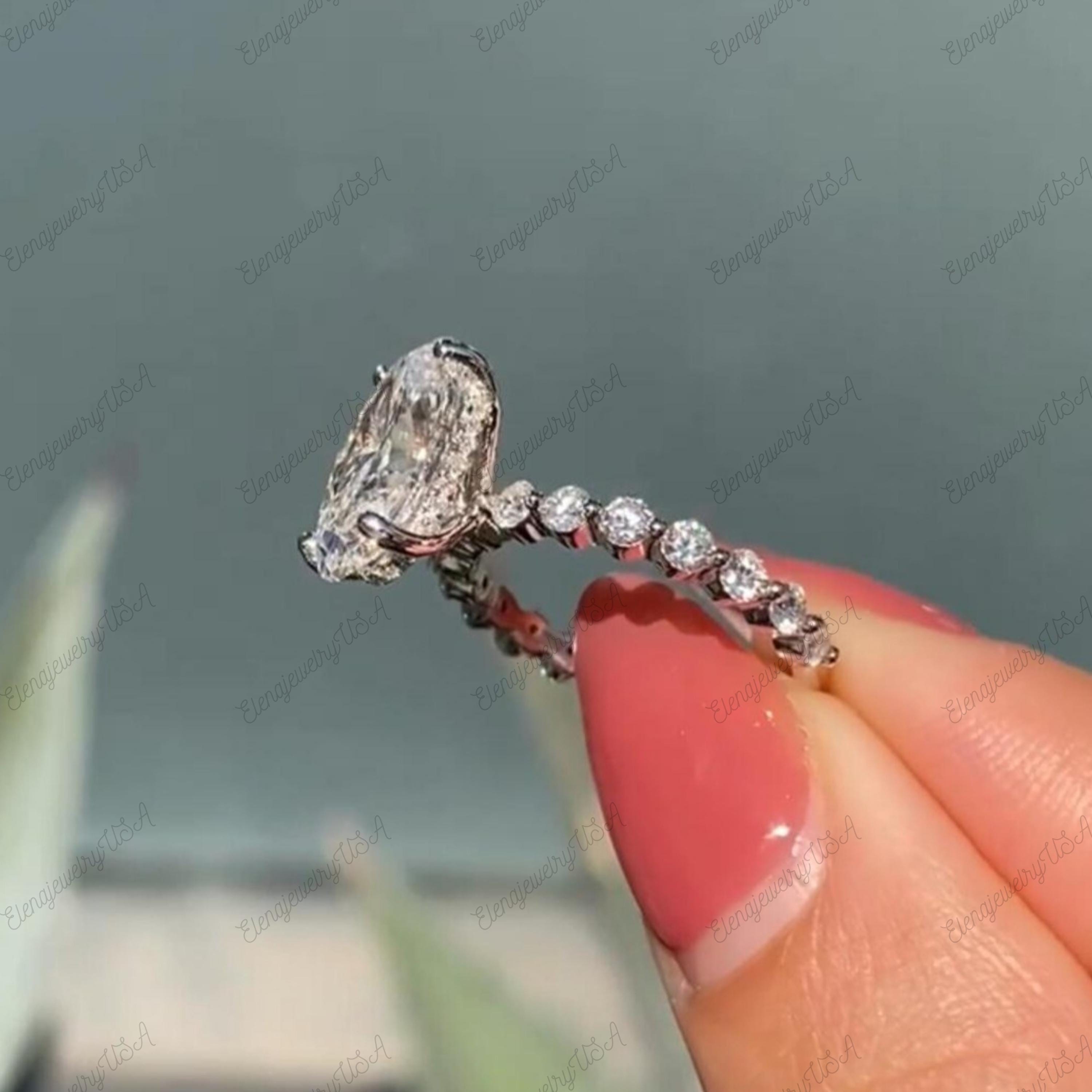 3CT Oval Moissanite Engagement Ring, 14K Yellow Gold Hidden Halo Ring ...