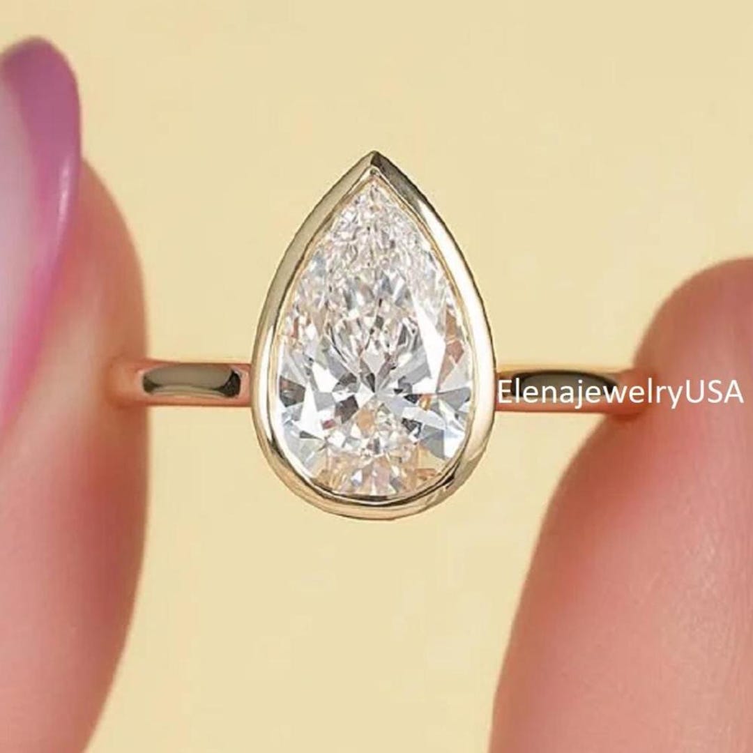 3 Carat Pear Shape Lab Grown Diamond Solitaire Engagement Ring Teardrop ...
