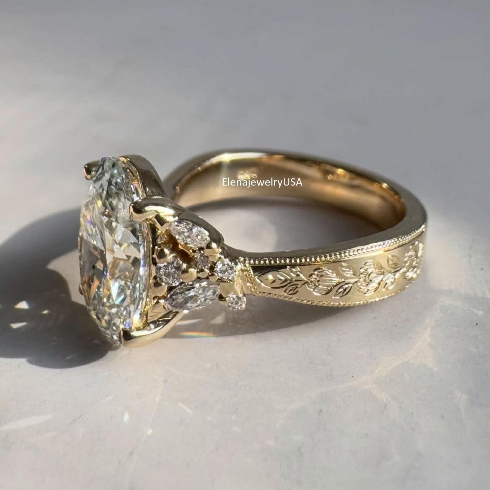 Vintage Oval Moissanite Engagement Ring, Art Deco 14K Gold Wedding Ring ...