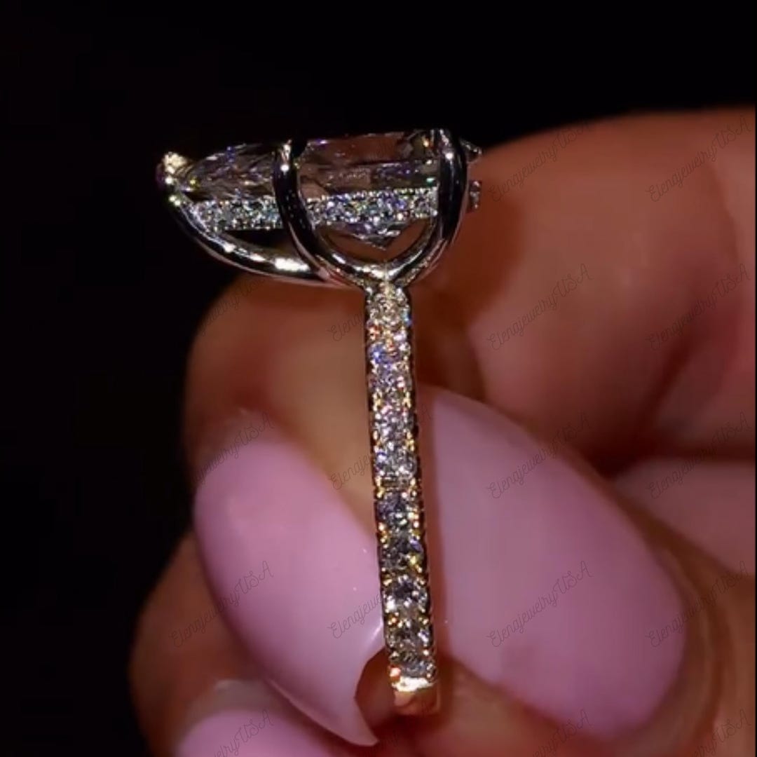 3 CT Pear Cut Moissanite Engagement Ring / Teardrop / 14K Gold Wedding ...