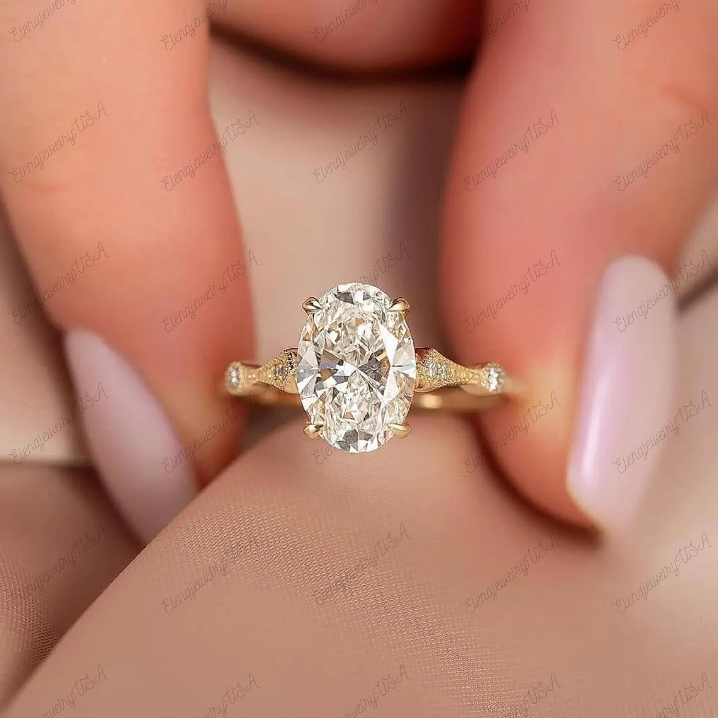3CT Oval Moissanite Engagement Ring, 14K Yellow Gold Promise Ring - Etsy