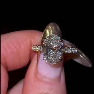 3 CT Oval Moissanite Engagement Ring, Hidden Halo Wedding Ring, Pave Set 14K Solid Gold, Oval Diamond Ring, Anniversary Gifts, Promise Ring