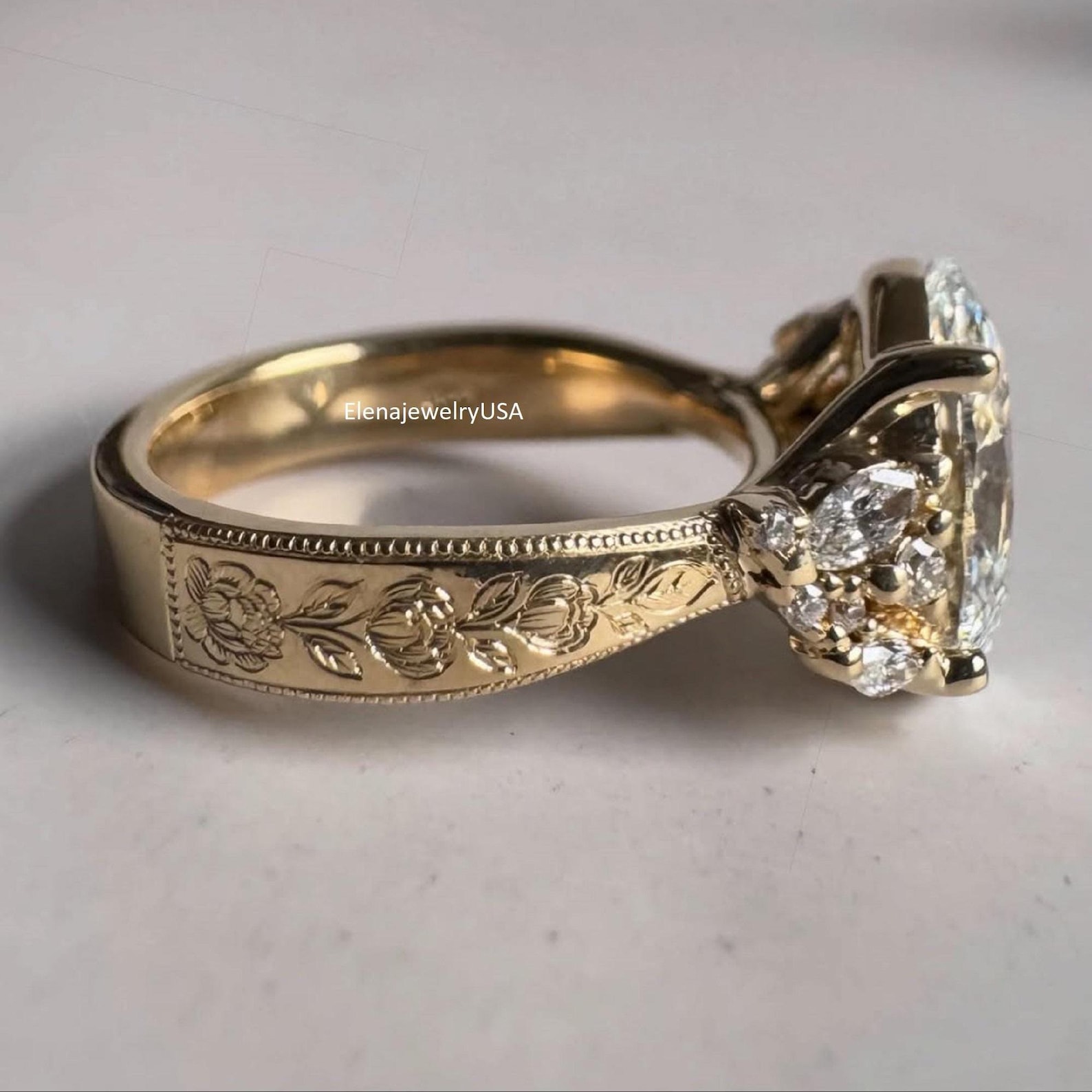 Vintage Oval Moissanite Engagement Ring, Art Deco 14K Gold Wedding Ring ...