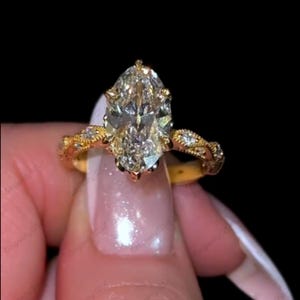 Old Mine Cut Long Oval Moissanite Ring,  5 Carat Moval Engagement Ring in 14K Gold, Antique Vintage Style 6-Prong Wedding & Anniversary Gift