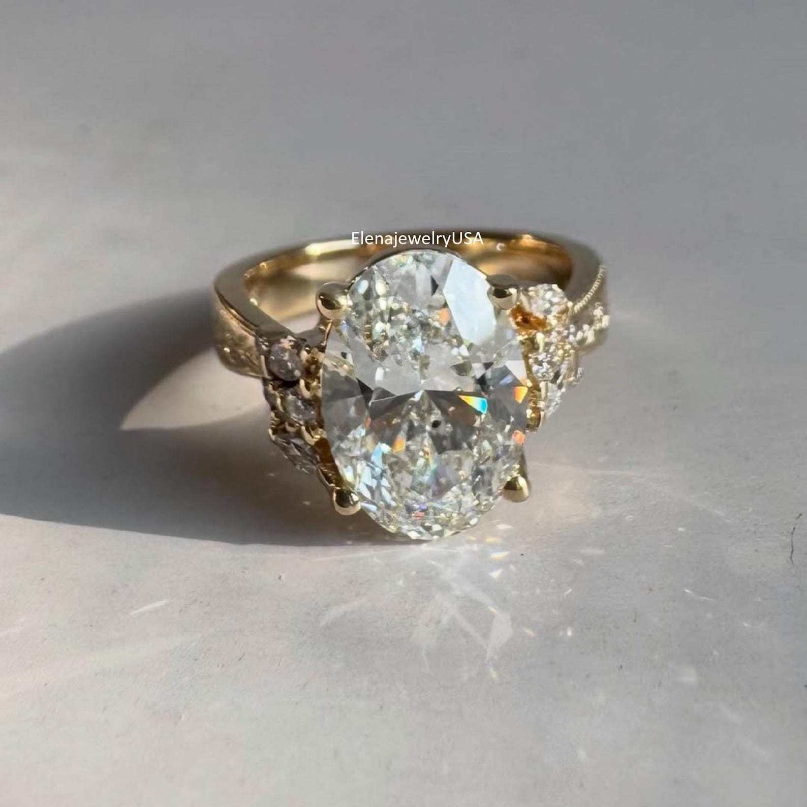 Vintage Oval Moissanite Engagement Ring, Art Deco 14K Gold Wedding Ring ...