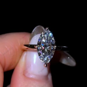 3 CT Marquise Cut Moissanite Engagement Ring, 14K Gold Ring, Compass Set 4 Prong With Hidden Halo Ring, Long Marquise, Promise Ring For Her