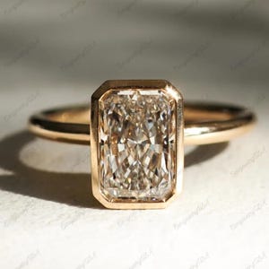 3 CT Radiant Cut Moissanite Ring Bezel Set Radiant Engagement Ring 14K Gold Wedding Ring Radiant Diamond Solitaire Ring Promise Ring For Her