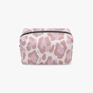Rose Leopard Makeup Bag – PU Leather Cosmetic Pouch, Pink Leopard Toiletry Bag, Travel Makeup Organiser, Cute Animal Print Beauty Bag