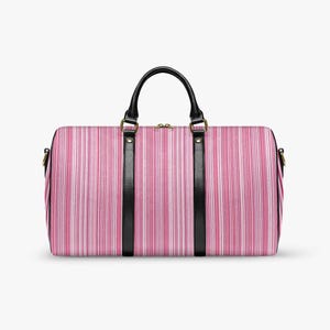 Candy Stripe Duffle Bag – PU Leather Striped Travel Bag, Weekend Overnight Carry On, Gym Dance Beach Hospital Maternity Bag