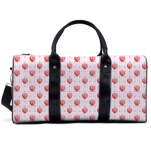 Strawberry Sweetheart Duffle Bag – Polyester Kawaii Weekend Overnight Travel Bag, Carry On Cabin Luggage, Cute Gym Dance Beach Hospital Bag