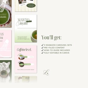Seamless Carousel Templates Matcha & Cafe Carousel Posts Templates for Social Media Manager IG Carousel Instagram Templates Canva Carusel Design Trendy Carousels Seamless Carousel Posts Matcha Instagram Carousel Templates Canva Instagram Templates Editable Carousel Template