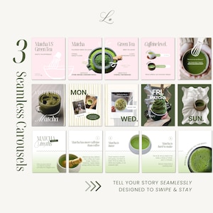 Seamless Carousel Templates Matcha & Cafe Carousel Posts Templates for Social Media Manager IG Carousel Instagram Templates Canva Carusel Design Trendy Carousels Seamless Carousel Posts Matcha Instagram Carousel Templates Canva Instagram Templates Editable Carousel Template