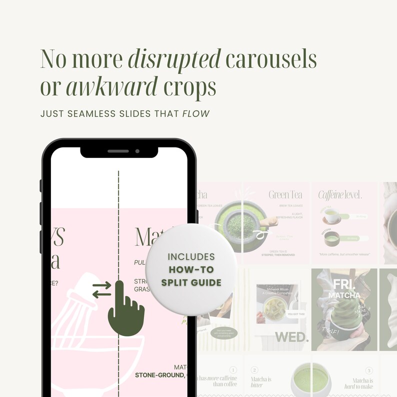 Seamless Carousel Templates Matcha & Cafe Carousel Posts Templates for Social Media Manager IG Carousel Instagram Templates Canva Carusel Design Trendy Carousels Seamless Carousel Posts Matcha Instagram Carousel Templates Canva Instagram Templates Editable Carousel Template