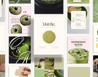 Matcha Instagram Templates with Seamless Carousel Posts - Social Media Canva Editable for Matcha Cafe
