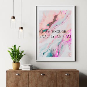 I Am Enough Pastel Print: Self Love Affirmation, Pink Glitter (Digital Download)