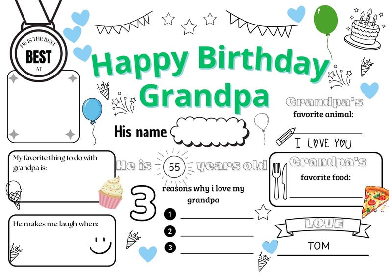 Happy Birthday Grandpa Coloring Page – Printable Birthday Activity ...