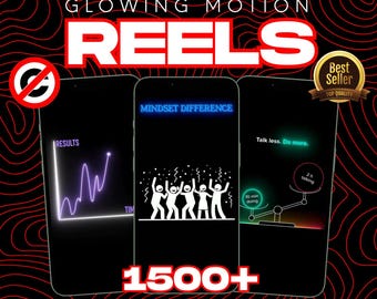 1500+ Glowing Text Motion Reels Bundle | Viral Faceless Reels for TikTok, IG, Shorts | PLR MRR | Neon Typography Videos + Free Prompts