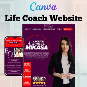 Mall för webbplats för livscoaching | Canva-webbplatsmall | Redigerbar coachingswebbplats | Webbdesign utan kod