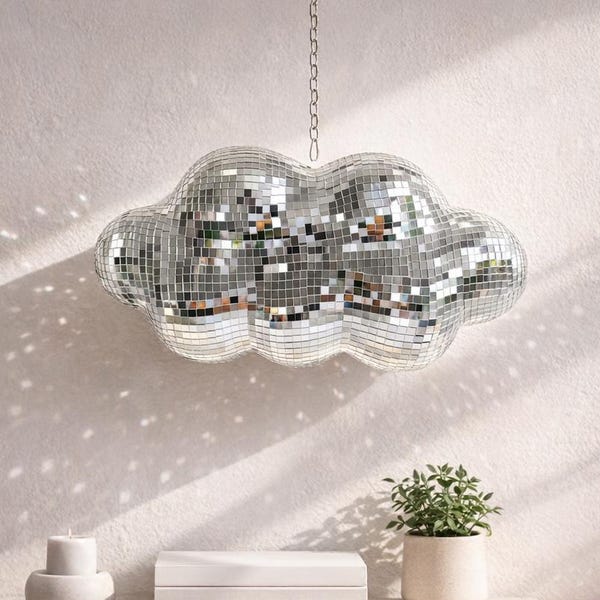 Disco Ball Cloud Wall Decor | Hanging Mirror Mosaic | Sparkle Wall Art | Retro Party Decor