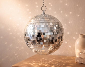 Hanging Mirror Mosaic Disco Ball Ornament | Silver Sparkle Glam Décor | Statement Gift for Her | Personlisation option