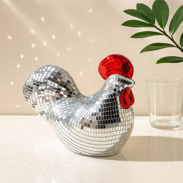 Disco Mosaic Chicken Sculpture | Mirrored Hen Tabletop Decor | Personalised option