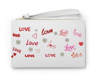 Bolso de mano Love Script Clutch Bag... Lindo monedero de muñeca, bolso de mano con diseño de corazón, bolso pequeño estético, regalo de San Valentín, regalo para ella