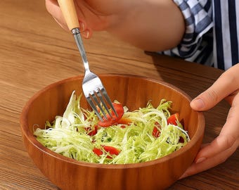 Rustic Wooden Salad Bowl: Handcrafted Serving Bowl, Kitchen Decor