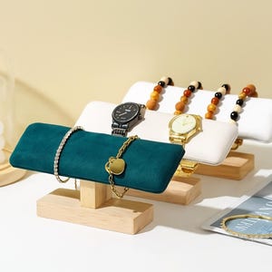 Wooden Jewelry Display Stand: Velvet Bracelet & Watch Organizer