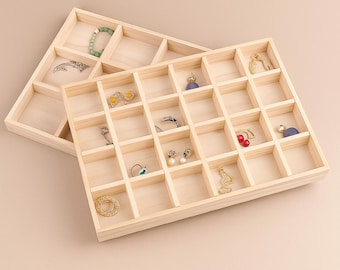 Wooden Jewelry Organizer Tray: Stackable Natural Wood Display