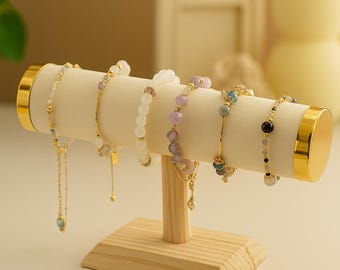 Velvet T-Bar Jewelry Display Stand: Wooden Base Bracelet Organizer