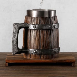 Handmade Resin Wooden Mug with Stainless Steel Liner | Rustic Viking Tankard Drinkware | Medieval Drinking Cup | 70s Gift for Him