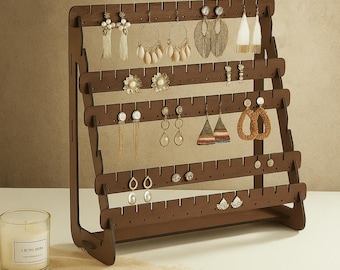 8-Tier Wooden Earring Display Stand: Jewelry Organizer Rack