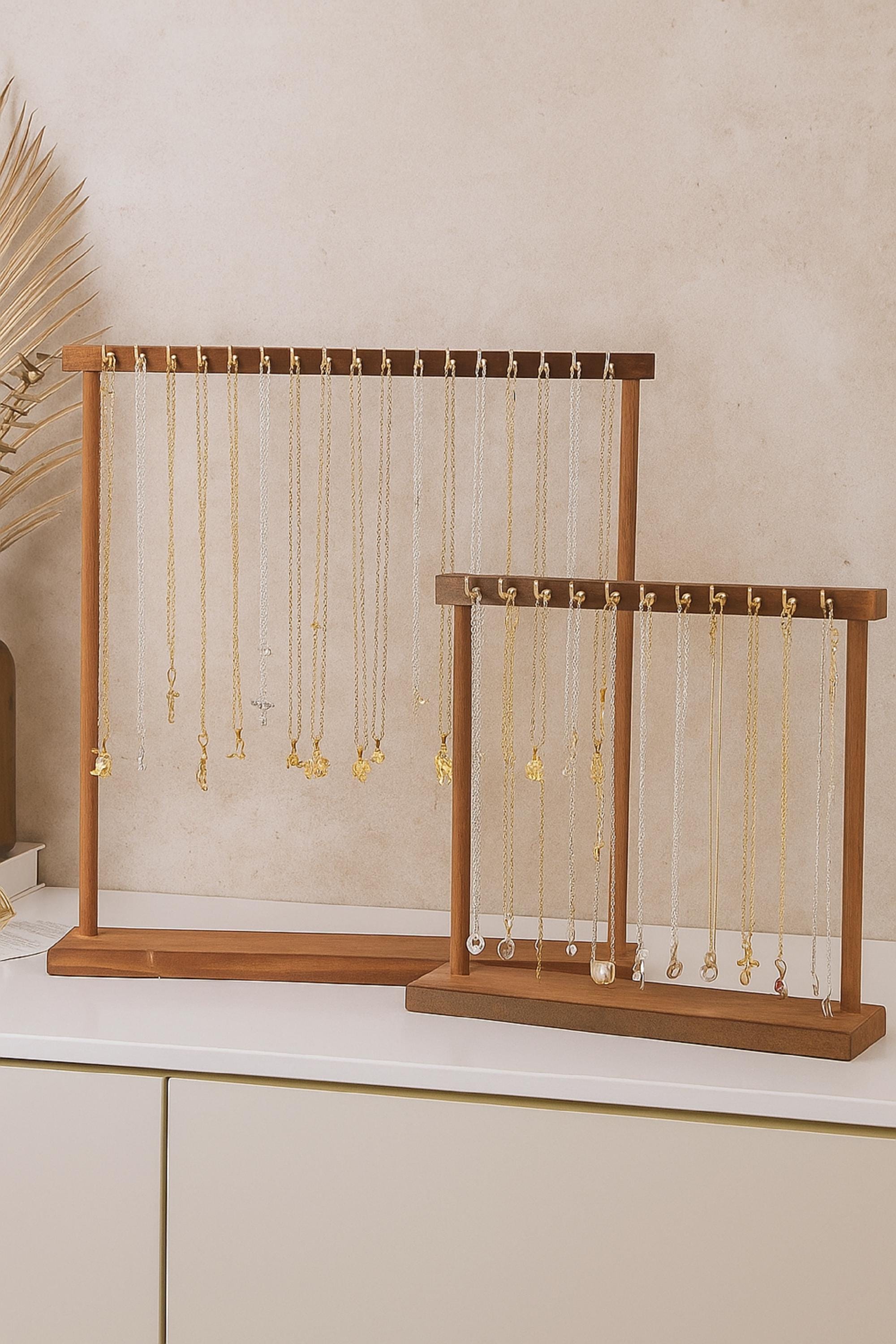 LATRAT Espositore per collane in legno porta 12 slot espositore per gioielli collana pannelli per bracciale collana ciondolo beige