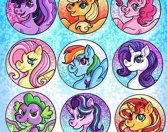 Mane Six and Friends- MLP Inspired Buttons