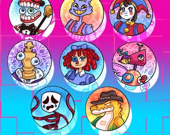 Digital Circus-Inspired Pin-Back Buttons