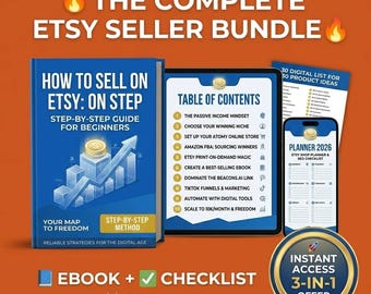 Etsy Seller Bundle – How to Sell on Etsy Guide + Planner + Digital Product Ideas | Passive Income Workbook | Start Online Business