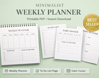 Minimalist Weekly Planner Printable PDF | Productivity Planner | Weekly Organizer | To Do List & Habit Tracker | Instant Download