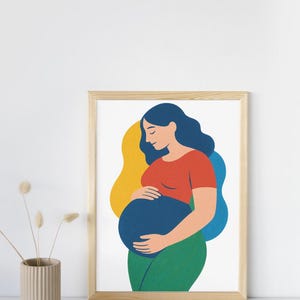 Pregnant Woman Art Print – Modern Minimalist Illustration – Motherhood Wall Decor – Gift for Mom-to-Be