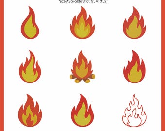 Flame Embroidery Design: Fire Silhouette, Machine Embroidery (Sizes 2-8 Inches, Multiple Formats Available)