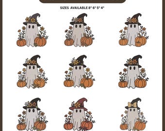 Ghost Flower Embroidery Design, Floral Ghost Pumpkin Embroidery File, Cute Halloween Machine Embroidery Pattern, Instant Download PES DST