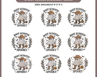 Disegno per ricamo spettrale da cowboy, file per ricamo fantasma western, ricamo a macchina di Halloween con fantasma e cappello da cowboy, download immediato PES DST