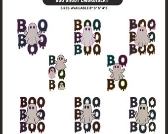 Boo Ghost Embroidery Design, Neon Halloween Boo Embroidery File, Cute Ghost Machine Embroidery Pattern, Spooky Instant Download PES DST