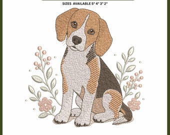 ビーグル犬の刺繍デザイン 動物の刺繍アート 4x4 フープサイズ 即時